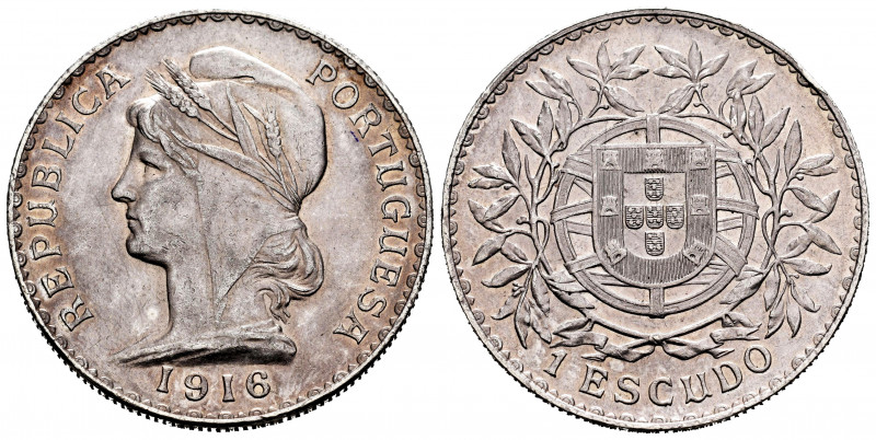Portugal. 1 escudo. 1916. (Km-564). (Gomes-23.02). Ag. 24,99 g. Knock on edge. A...