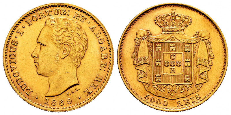 Portugal. Luiz I. 5000 reis. 1869. Lisbon. (Km-516). (Gomes-16.03). Au. 8,86 g. ...