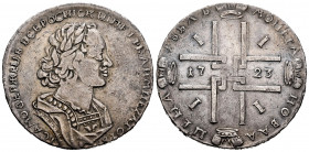Russia. Peter I. 1 rouble. 1723. Moscow. (Km-162.1). (Bitkin-905). (Dav-1657). Ag. 27,08 g. Tone. Choice VF. Est...400,00. 


 SPANISH DESRCIPTION:...