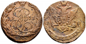 Russia. Catherine II. 5 kopecks. 1772. Ekaterinburg. EM. (Bitkin-324). (Km-C59.3). Ae. 52,36 g. VF. Est...30,00. 


 SPANISH DESRCIPTION: Rusia. Ca...