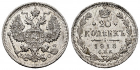 Russia. Nicholas II. 20 kopecks. 1913. Saint Petesburg. (Km-Y22a). (Bitkin-115). Ag. 3,54 g. Small planchet flaws. XF. Est...18,00. 


 SPANISH DES...