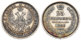 Russia. Alexander II. 25 kopecks. 1856. Saint Petesburg. (Km-C166.1). (Bitkin-51). Ag. 5,16 g. Choice VF. Est...50,00. 


 SPANISH DESRCIPTION: Rus...