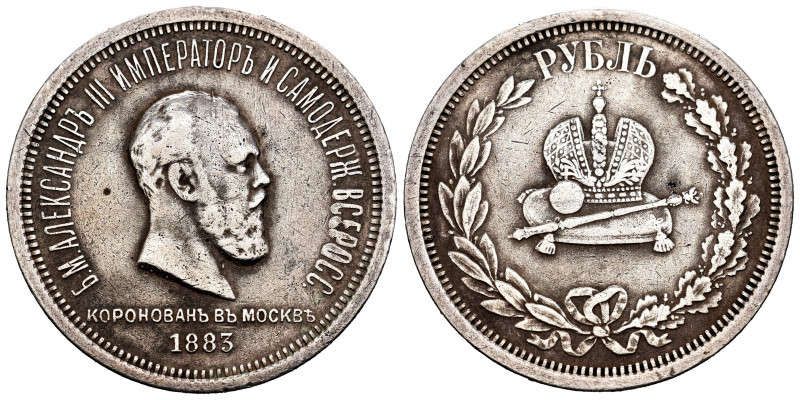 Russia. Alexander III. 1 rouble. 1883. (Km-Y43). Ag. 20,33 g. Zar Coronation. Al...