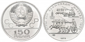Russia. 150 roubles. 1979. (Km-Y163). Platinum. 15,58 g. 1980 Olympics. UNC. Est...500,00. 


 SPANISH DESRCIPTION: Rusia. 150 roubles. 1979. (Km-Y...