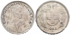 Switzerland. 5 francs. 1923. Bern. B. (Km-37). Ag. 25,00 g. Minor hairlines. Minor nicks on edge. Choice VF. Est...35,00. 


 SPANISH DESRCIPTION: ...