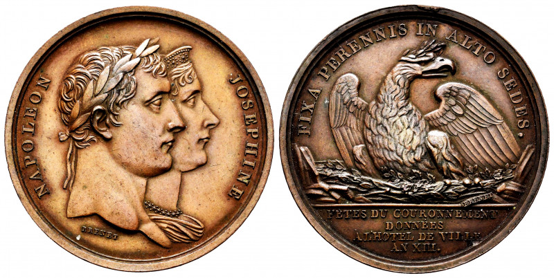 France. Napoleón & Josephine. Medal. L'An 13 = 1804. (Bramsen-359). Anv.: NAPOLE...