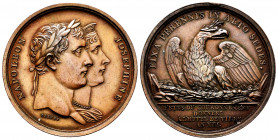 France. Napoleón & Josephine. Medal. L'An 13 = 1804. (Bramsen-359). Anv.: NAPOLEON JOSEPHINE, jugate busts of Napoléon, laureate, and Josephine, diade...