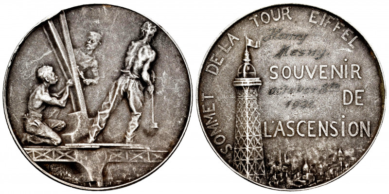 France. Medal. 1921. 28,94 g. Souvenir de la subida a la torre Eiffel. Metal pla...