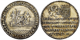 Netherlands. Medal. 1590. Breda. (Van Loon I-p 403). Anv.: · ✿ · PARATI · VINCERE · AVT · MORI · 4 · MARTII · ✿ · INVICTI · ANIMI · PR. Troops disemba...