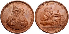 Russia. Peter I. Medal. 1672. (Diakov-1.2). Anv.: Conjoined busts of Tsar Alexei and Tsarina Natalya Naryshkina, ornately clad, right. Rev.: Angel sea...