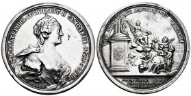 Russia. Catherine II. Medal. 1776. (Diakov-171.1). Ag. 56,89 g. On the 50th Anniversary of the Academy of Sciences. By S. Yudin. 54 mm. Cleaned. Minor...