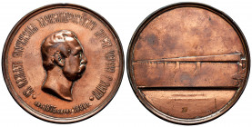 Russia. Alexander II. Medal. 1880. (Dav-878.1). Ae. Construction of the Alexander Bridge over the Volga, 1880. By S. Vazhenin and A. Griliches. 80 mm....