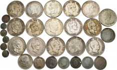 Colombia. Lot of 30 silver coins from Colombia, 2 of 1 real, 4 of 1/4 decimos, 1 of 2 1/2 decimos, 1 of 5 decimos, 1 of 1 decimo, 2 of 5 decimos, 3 of...