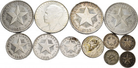 Cuba. Lot of 12 silver coins from Cuba, 1 of 1 centavo (1916), 3 of 10 centavos (1915, 1916, 1948), 1 of 20 centavos (1948), 1 of 25 centavos ( 1953),...