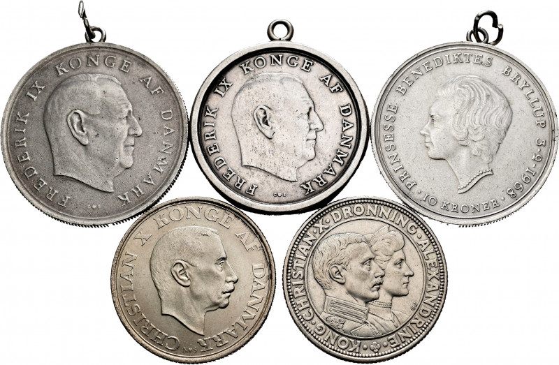 Denmark. Lot of 5 silver coins, 3 of them with hoops. TO EXAMINE. Choice VF/UNC....
