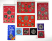 United Kingdom. Lot of 4 Set in the Original Government Packaging, FAREWELL to the £.S.D. (10 pieces), Complete Decimal Issue and last £.s.d. Tupe Coi...