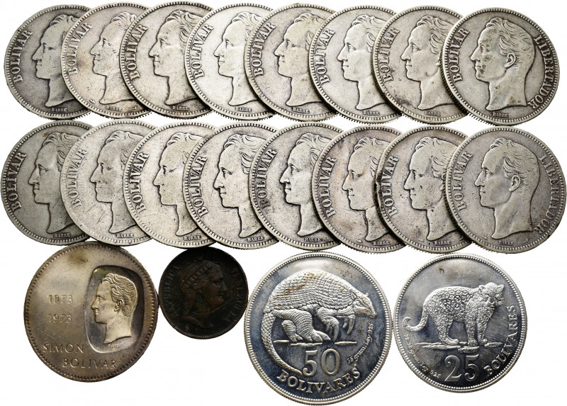Venezuela. Lot of 20 Venezuelan coins, 1 copper (1 centavo 1862) and 19 silver (...