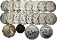 Venezuela. Lot of 20 Venezuelan coins, 1 copper (1 centavo 1862) and 19 silver (16 of 5 bolivares (1886, 1889, 1888, 1900, 1901, 1902, 1903, 1910, 191...