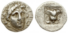 Greece Caria Rhodes Island 1 Hemidrachma (166-88 BC). AR Hemidrachma. Helios head half. Rs.Rose in quadratum incusum. Silver. Cop. 841ff