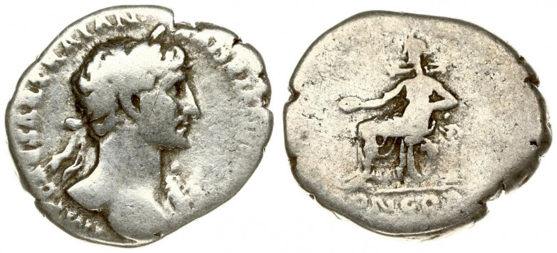 Roman Empire 1 Denarius 117 Hadrianus AD 117-138. Rome AD 117 Av: Laurel bust to...