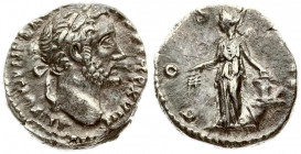 Roman Empire 1 Denarius Antoninus Pius AD 138-161. Roma. ANTONINVS AVG PID P P TR P XVIII laureate head of Antoninus Pius right / C-OS-IIII. Annona st...