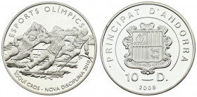 Andorra 10 Diners 2008. Averse: National arms. Reverse: Cross-country Skiing. Edge Description: Reeded. Silver. KM 273