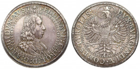 Austria 2 Thaler (1632) Hall. Archduke Ferdinand Carl (1632-1662). Double thaler; no date. Averse: Draped and armored bust w. lion shoulder right. Rev...