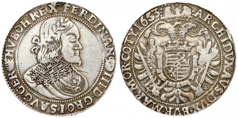 Austria Hungary 1 Thaler 1653 KB Kremnica. Ferdinand III(1637-1657). Averse: Lau...