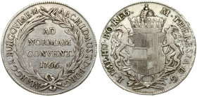 Austria BURGAU 1 Thaler 1766 Maria Theresia (1740-1780). Averse: Crowned supported arms. Averse Legend: M • THERESIA • D : G • R • IMP • HU • BO • REG...