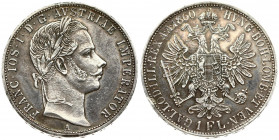 Austria 1 Florin 1860A Franz Joseph I(1848-1916). Averse: Laureate head right. Reverse: Crowned imperial double eagle. Silver. Old patina. KM 2219