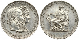 Austria 2 Gulden MDCCCLXXIX (1879) Silver Wedding Anniversary. Franz Joseph I(1848-1916). Averse: Conjoined heads right. Averse Legend: FRANC•IOS•I•D•...