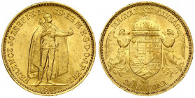 Austria Hungary 20 Korona 1894 KB Kremnitz. Franz Joseph I(1848-1916). Averse: Emperor standing. Reverse: Crowned shield with angel supporters. Gold. ...