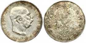 Austria 5 Corona 1909 Franz Joseph I(1848-1916). Averse: Large head; right; continuous legend. Reverse: Crowned double eagle with shield on breast wit...