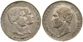 Belgium 5 Francs 1853 Marriage of The Duke & Duchess of Brabant. Leopold I(1831-1865). Averse: Head left. Averse Legend: LEOPOLD PREMIER ROI DES BELGE...