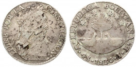 Bolivia 4 Soles 1830PTS JL Averse: Additional mint mark on lower part of island. Reverse: Uniformed bust right. Silver. KM 96a.2