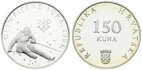 Croatia 150 Kuna 2006 2006 Winter Olympics - Italy. Averse: National arms below denomination. Reverse: Slalom skiing. Silver. KM 83