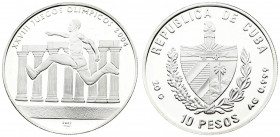 Cuba 10 Pesos 2004 XXVIII Summer Olympics. Averse: Coat of Arms of Cuba. Reverse: Olympic runner with Greek columns in the background. Silver. KM 734