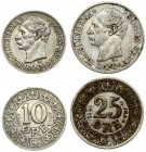 Denmark 10 & 25 Øre 1907-1911(h) Frederik VIII(1906-1912). Averse: Head left; initials GJ below. Reverse: Value; date; mint mark; initials VBP within ...