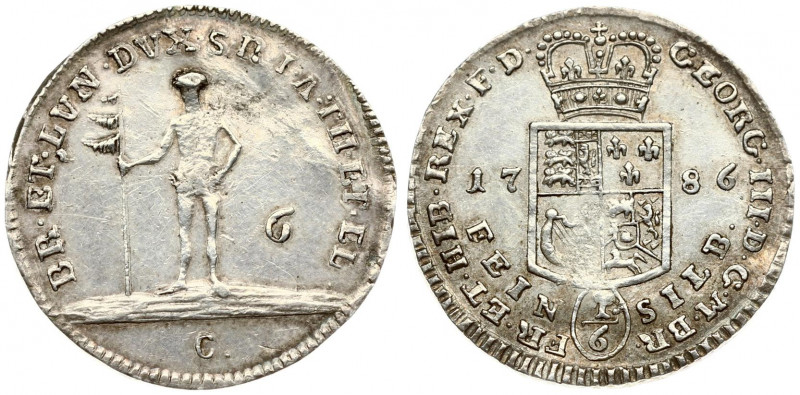 Germany BRUNSWICK-LÜNEBURG-CALENBERG-HANNOVER 1/6 Thaler 1786 C. George III(1760...
