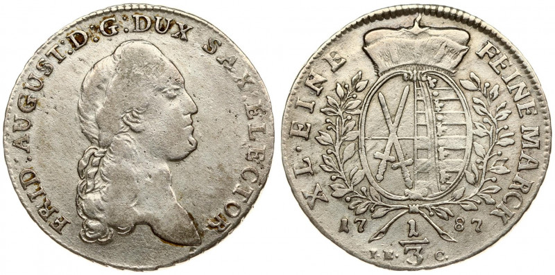 Germany SAXONY 1/3 Thaler 1787 IEC Friedrich August III(1763-1827). Averse: Head...