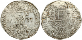 Spanish Netherlands BRABANT 1 Patagon 1631 Antwerp. Philip IV(1621-1665). Averse: Crowned shield of Philip IV in fleece collar. Reverse Legend: …DVX B...