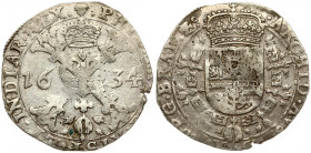 Spanish Netherlands BRABANT 1/2 Patagon 1634 Brussels. Philip IV(1621-1665). Averse: Crowned shield of Philip IV in fleece collar. Reverse Legend: …DV...