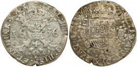 Spanish Netherlands BRABANT 1 Patagon 1636 Antwerp. Philip IV(1621-1665). Averse: Crowned shield of Philip IV in fleece collar. Reverse Legend: …DVX B...