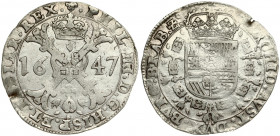 Spanish Netherlands BRABANT 1 Patagon 1647 Brussels. Philip IV(1621-1665). Averse: Crowned shield of Philip IV in fleece collar. Reverse Legend: …DVX ...