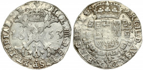 Spanish Netherlands BRABANT 1 Patagon 1653 Brussels. Philip IV(1621-1665). Averse: Crowned shield of Philip IV in fleece collar. Reverse Legend: …DVX ...