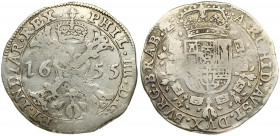 Spanish Netherlands BRABANT 1/2 Patagon 1655 Brussels. Philip IV(1621-1665). Averse: Crowned shield of Philip IV in fleece collar. Reverse Legend: …DV...