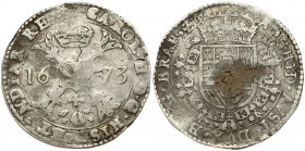 Spanish Netherlands BRABANT 1 Patagon 1673 Antwerp. Charles II (1665-1700). Averse: Crowned shield of Philip IV in fleece collar. Reverse Legend: …DVX...