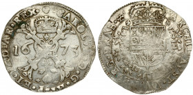 Spanish Netherlands BRABANT 1 Patagon 1673 Brussels. Charles II(1665-1700). Averse: St. Andrew's cross; crown above; fleece below; divides date. Rever...