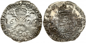 Spanish Netherlands BRABANT 1 Patagon 1675 Antwerp. Charles II (1665-1700). Averse: Crowned shield of Philip IV in fleece collar. Reverse Legend: …DVX...