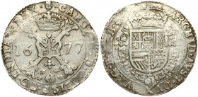 Spanish Netherlands BRABANT 1 Patagon 1677 Antwerp. Charles II (1665-1700). Averse: Crowned shield of Philip IV in fleece collar. Reverse Legend: …DVX...
